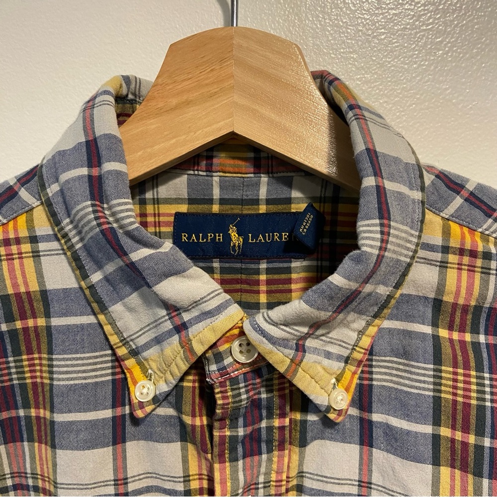 Ralph Lauren Blue Yellow Plaid Lined Long Sleeve Button Down Shirt Men’s Med.